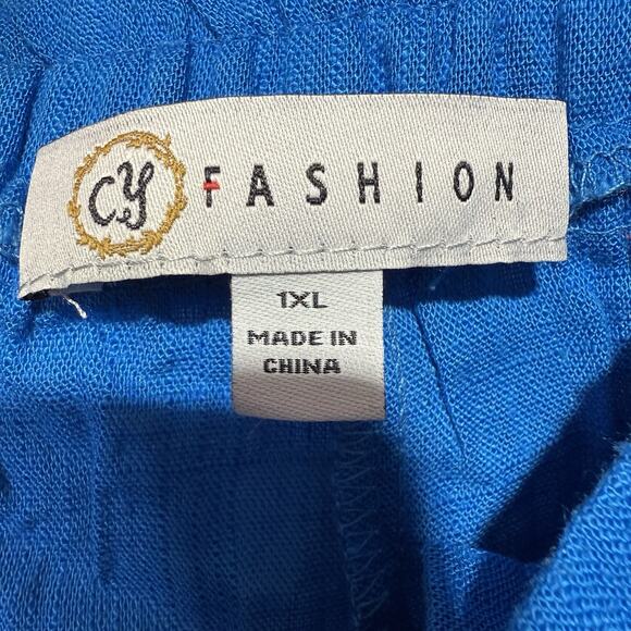 CY Fashion Shorts Women’s 1XL Blue Linen Drawstring Elastic Waist Casual Pockets - Picture 6 of 9